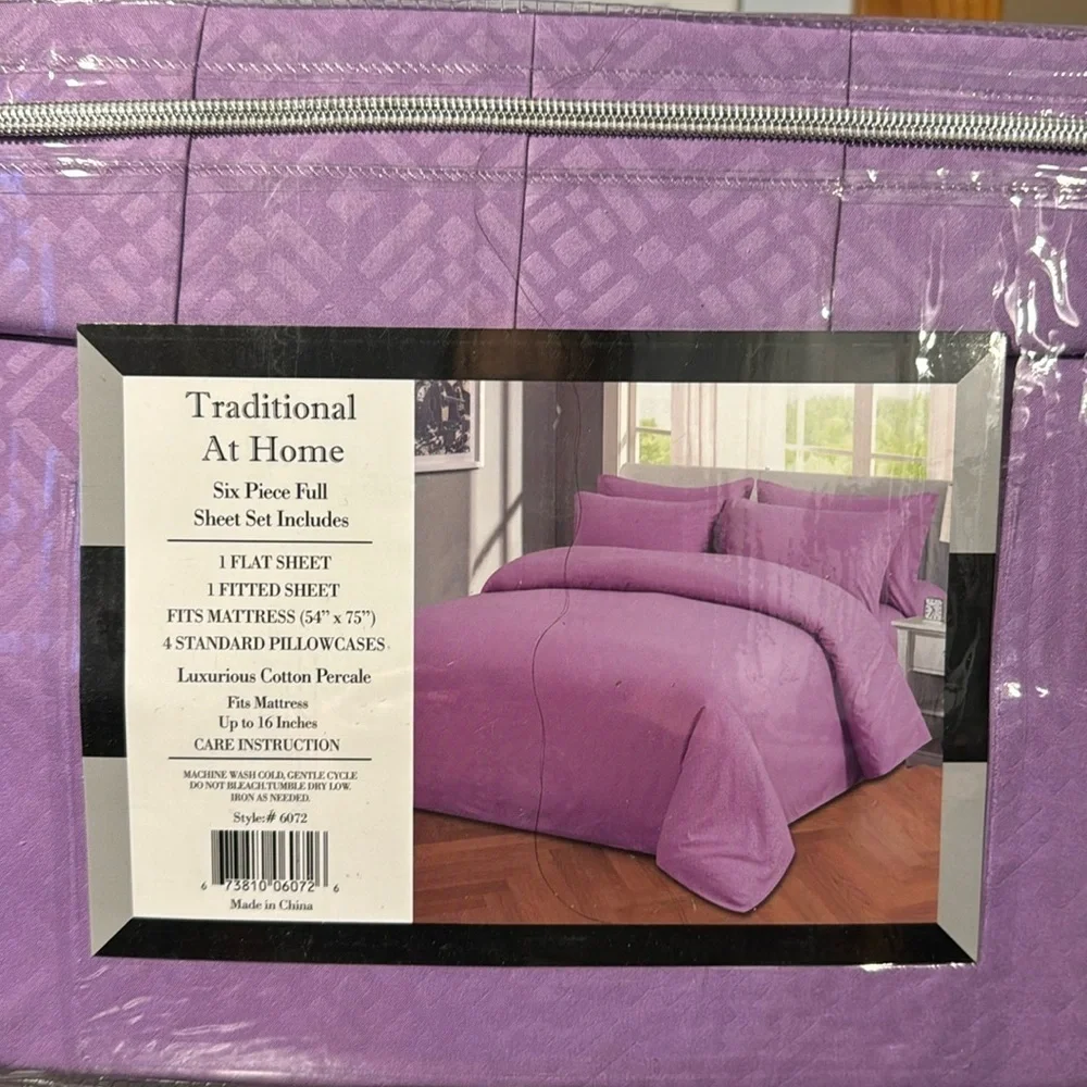 Traditional At Home 6pc Full Sheet Set purple Magenta Diamond embossed